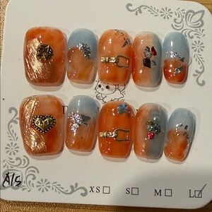 Orange and Blue handmade press on  Nails